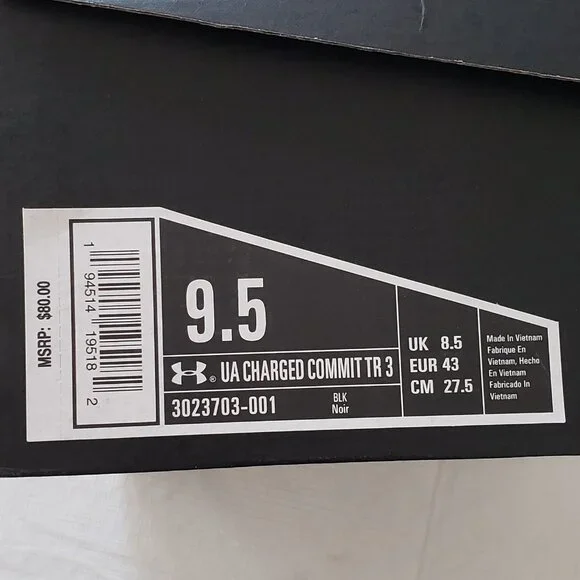 NEW Under Armour Charged Commit TR 3 3023703-001 Men's Black/White Size 9.5 - Picture 10 of 10